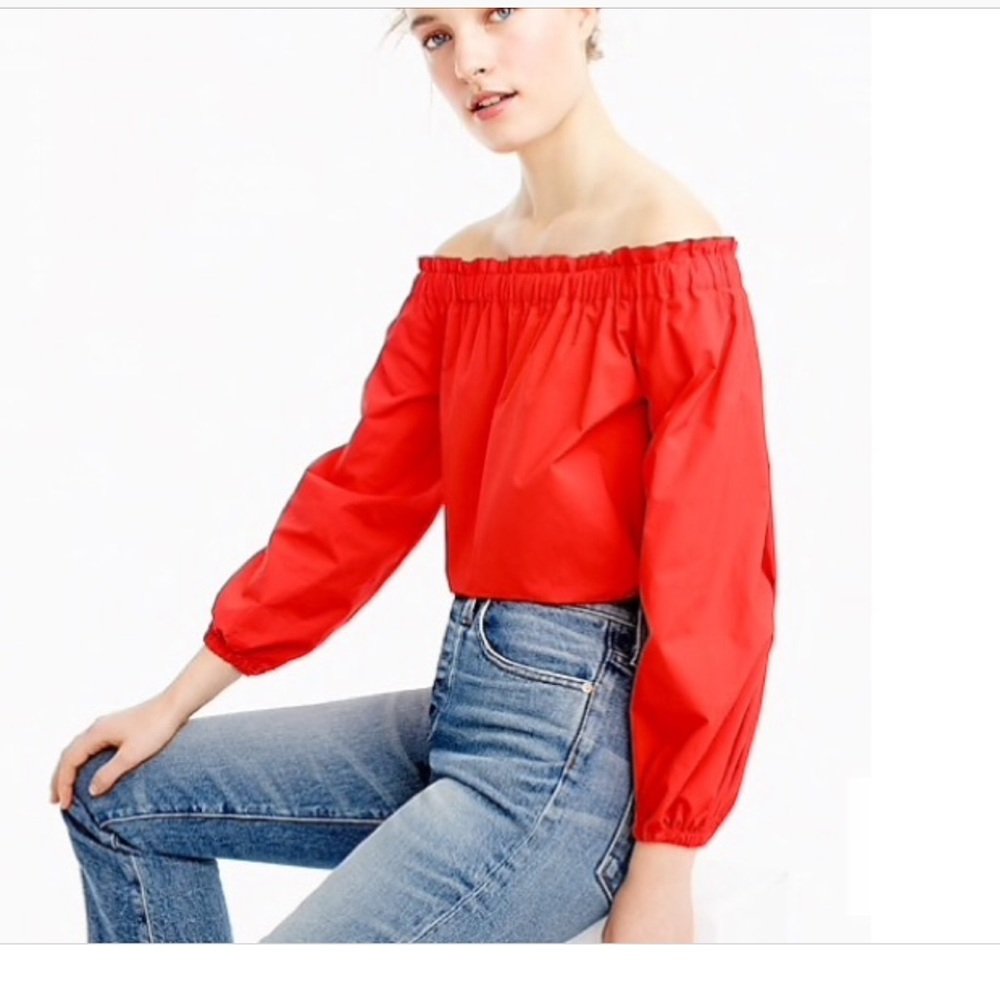 J crew red off the shoulder blouse